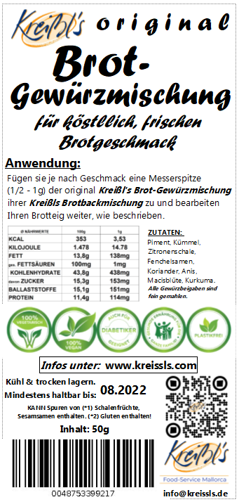Kreißl's ORIGINAL Brot- Gewürzmischung 50g für kräftigen Brotgenuss